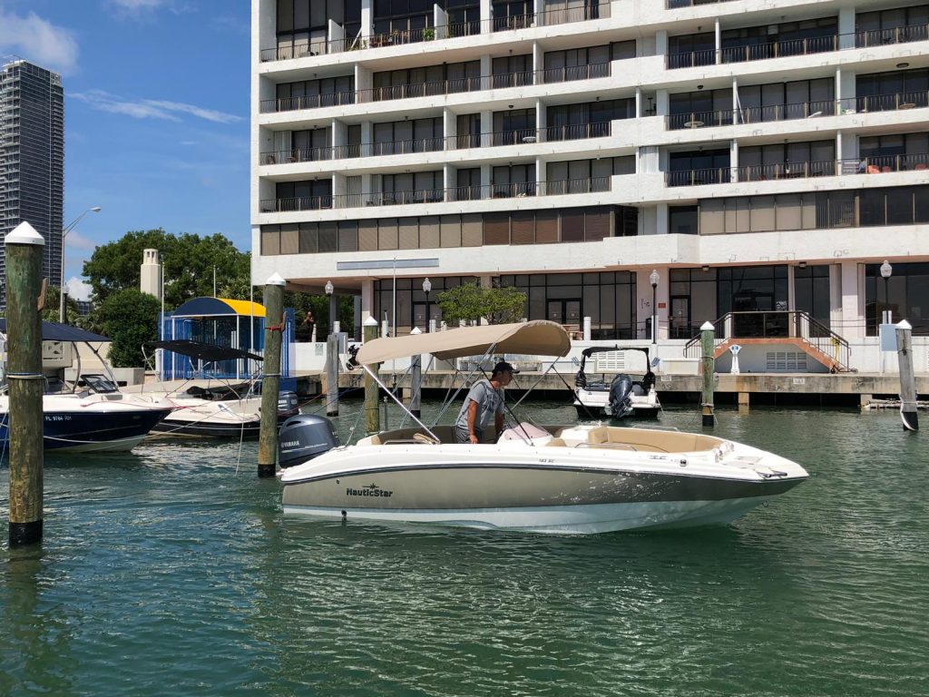Drive Boat On Biscayne Bay In Miami