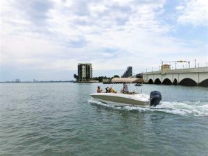Driving a Boat on Biscayne Bay | Miami Rent Boat